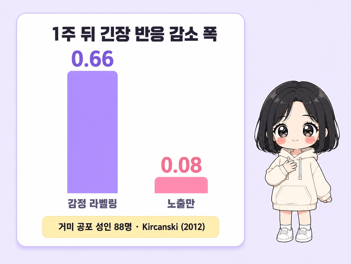 감정 라벨링과 노출만 한 집단의 긴장 반응 감소 폭 비교